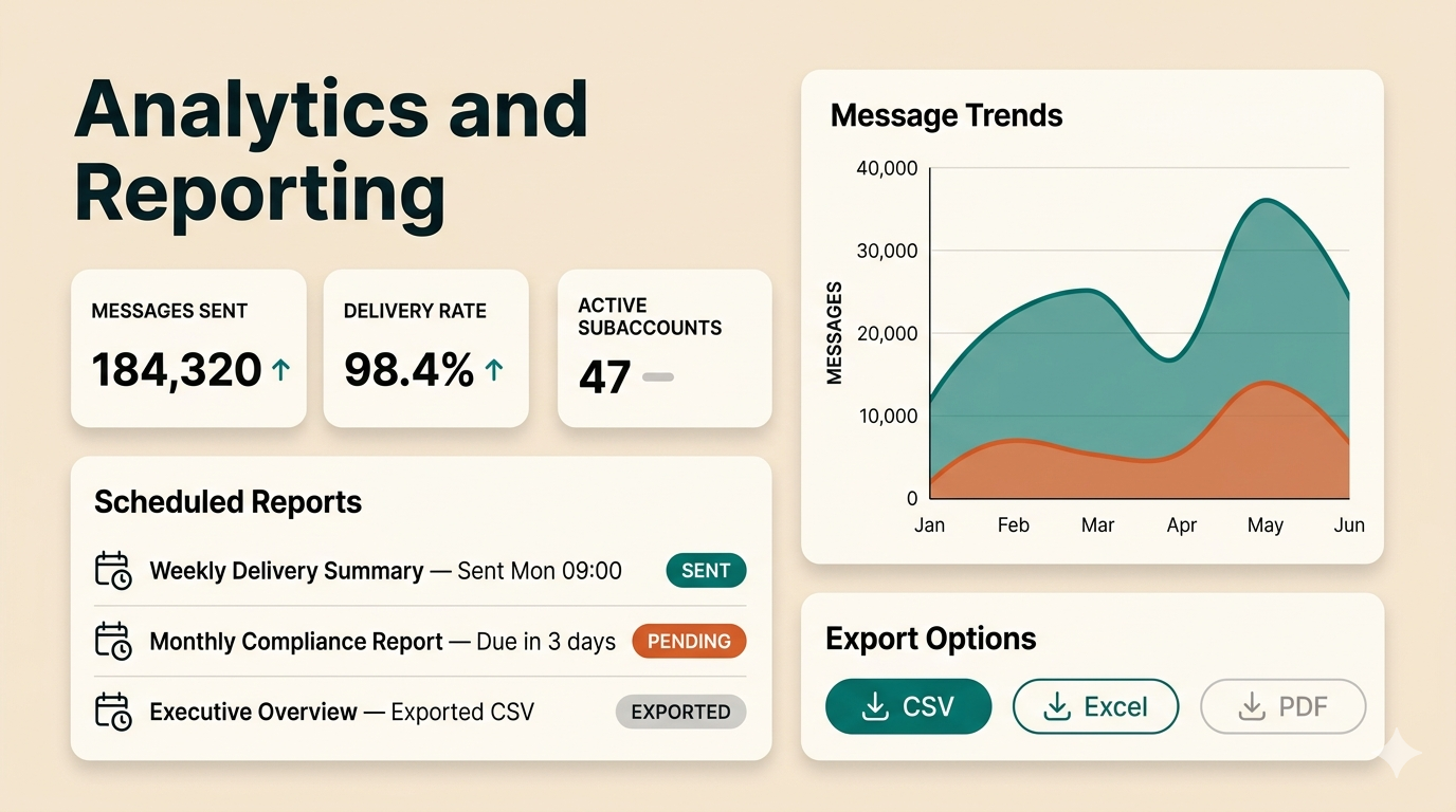 ArelHub analytics dashboard with real-time widgets and exportable reports