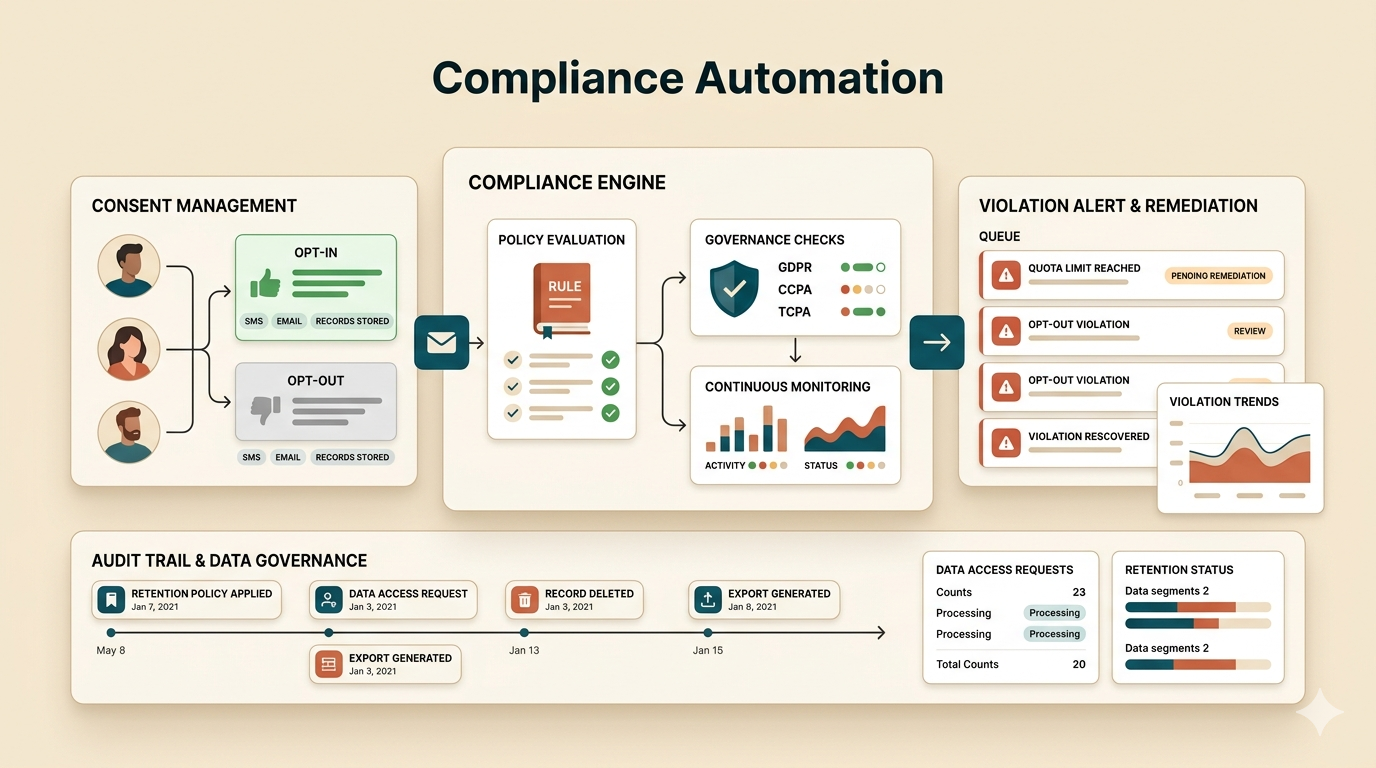 ArelHub compliance dashboard with policy checks and consent workflows