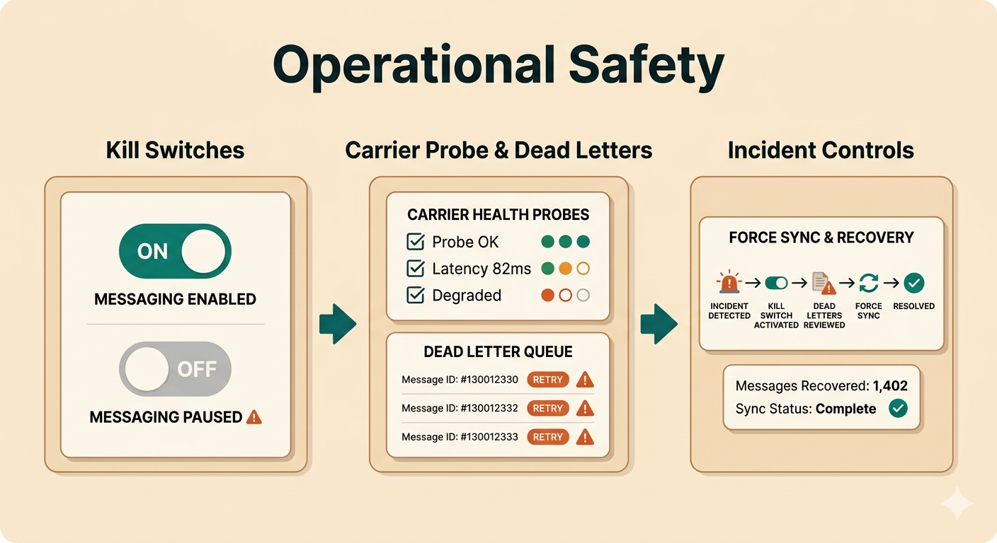 ArelHub operational safety controls with kill switches and probe endpoints
